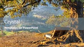  Presentation with mountain view california - PPT theme featuring wood-bench-under-oak-tree background and a gray colored foreground
