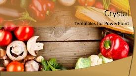  Presentation with vegan food - Beautiful PPT theme featuring wood bio vegan food art backdrop and a gold colored foreground
