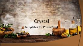  Presentation with food preparation - Presentation theme consisting of wood bowls and pressed oil background and a lemonade colored foreground