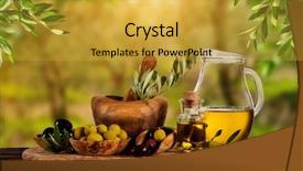  Presentation with food preparation - Slide set with wood bowls and pressed oil background and a gold colored foreground