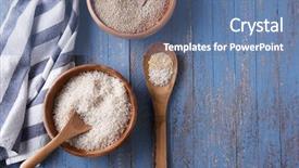  Presentation with kitchen towel - Audience pleasing PPT layouts consisting of wood bowls of rice and quinoa on a rustic blue table with a kitchen towel and a wooden spoon horizontal format with copy space backdrop and a ocean colored foreground