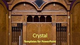  Presentation with close up shot - Beautiful presentation design featuring wood carving - period furniture close up shot backdrop and a  colored foreground