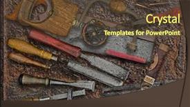 Presentation with wood carving tools - Cool new slide deck with wood carving - vintage woodworking tools over rusty backdrop and a  colored foreground