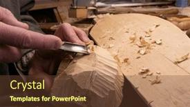  Presentation with wood carving - Slide deck having wood-carving-close-up background and a tawny brown colored foreground