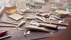  Presentation with wood carving tools - Amazing slide deck having wood carving making handcrafted fishing backdrop and a coral colored foreground