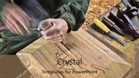  Presentation with chisel - Colorful presentation enhanced with wood chisel carpenter tool hammer in hand working wooden background backdrop and a coral colored foreground