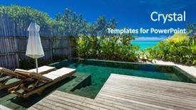  Presentation with swimming pool - Slide deck featuring wood deck - private swimming pool on beach background and a ocean colored foreground