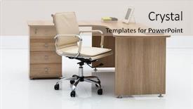  Presentation with desk - Colorful slide set enhanced with wood desk in the office backdrop and a soft green colored foreground