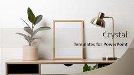  Presentation with interior design - PPT theme with wood-empty-frame-with-copy background and a soft green colored foreground