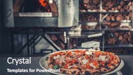  Presentation with white plate - Theme having wood fire - fresh delicious pizza on white background and a tawny brown colored foreground