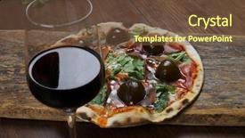  Presentation with pizza and wine - Presentation theme enhanced with wood fire - pizza and red wine background and a tawny brown colored foreground