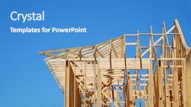  Presentation with under construction - PPT layouts with wood frame house - new home construction under blue background and a teal colored foreground
