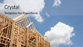  Presentation with under construction - Beautiful PPT theme featuring wood frame house - new home under construction backdrop and a light blue colored foreground