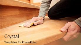  Presentation with process - Colorful presentation theme enhanced with wood grinding process by sandpaper backdrop and a yellow colored foreground