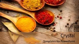  Presentation with herbs - Cool new slide deck with wood herbs curry saffron backdrop and a coral colored foreground