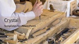  Presentation with wood carving tools - Cool new slide deck with wood in a medieval fair backdrop and a coral colored foreground