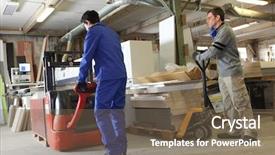  Presentation with labor - Colorful slide deck enhanced with manual labor - carpenter and apprentice in workshop backdrop and a violet colored foreground