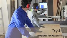  Presentation with apprentice - PPT theme having noise industry - carpenter and apprentice background and a coral colored foreground