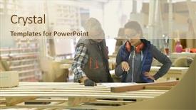  Presentation with wood industry - Colorful PPT theme enhanced with wood industry technicians working together backdrop and a lemonade colored foreground