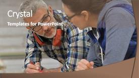  Presentation with wood industry - Presentation theme having wood industry technicians working together background and a  colored foreground