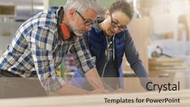  Presentation with wood industry - Slides featuring wood industry technicians working together background and a coral colored foreground