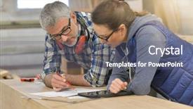  Presentation with wood industry - Colorful slide set enhanced with wood industry technicians working together backdrop and a  colored foreground