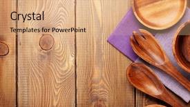  Presentation with kitchen utensils - Beautiful theme featuring wood kitchen utensils over wooden backdrop and a coral colored foreground