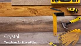  Presentation with wood tools - Presentation design having wood-laminate-and-tools background and a  colored foreground