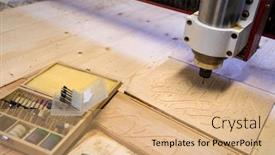  Presentation with woodworking - Presentation theme consisting of wood-milling-on-modern-automatic background and a coral colored foreground