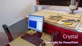  Presentation with cnc milling machine - Slide set having wood-milling-on-modern-automatic background and a wine colored foreground