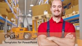  Presentation with pallet - Colorful PPT layouts enhanced with wood pallet - 3d image of classic warehouse backdrop and a coral colored foreground