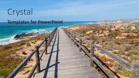  Presentation with wood - Cool new presentation design with wood-passage-in-a-beach backdrop and a light blue colored foreground