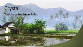  Presentation with ubud bali indonesia sep 5 - Colorful theme enhanced with wood small building on rice backdrop and a light blue colored foreground