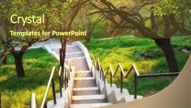  Presentation with beautiful nature in twilight - PPT theme with wood stairs - sunshine in beautiful park nature background and a tawny brown colored foreground