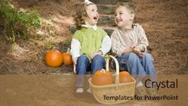  Presentation with young children at school - PPT layouts consisting of wood steps laughing with pumpkins background and a coral colored foreground