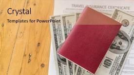  Presentation with passport travel - PPT layouts having wood table over travel aviation background and a yellow colored foreground