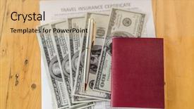  Presentation with passport travel - Audience pleasing PPT theme consisting of wood table over travel aviation backdrop and a coral colored foreground