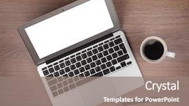  Presentation with pen laptop coffee cup clips - Audience pleasing slide set consisting of wood table view from above backdrop and a gray colored foreground