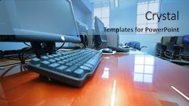  Presentation with keyboard - Colorful PPT theme enhanced with wood tech - computer keyboard detail background backdrop and a light blue colored foreground