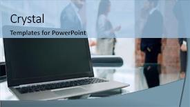  Presentation with laptop blank screen - PPT layouts enhanced with wood tech - laptop with blank screen background and a light blue colored foreground