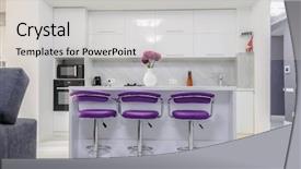  Presentation with interior design - Colorful presentation design enhanced with wood tech - modern white kitchen interior backdrop and a light gray colored foreground