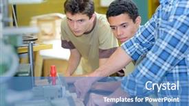  Presentation with craft - Audience pleasing presentation design consisting of wood tech - students watching teacher in craft backdrop and a teal colored foreground