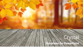  Presentation with autumn wood - PPT theme featuring wood texture plank and autumn leaves in sun rays background and a gray colored foreground
