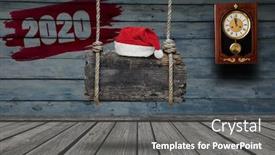  Presentation with vintage clock - PPT theme consisting of wood-wall-with-a-clock background and a gray colored foreground