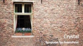  Presentation with windows - Presentation theme with wood window shutters - bicycle parked outside shuttered windows background and a coral colored foreground