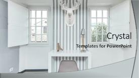  Presentation with waiting room furniture - Amazing PPT theme having wood window shutters - white room interior with decorative backdrop and a light gray colored foreground