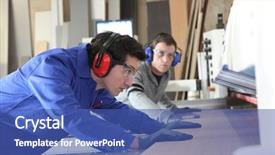  Presentation with apprentice - Slides having wood work - carpenter and apprentice in workshop background and a ocean colored foreground