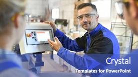  Presentation with machinery - Beautiful PPT layouts featuring wood work - professional teacher showing carpentry machinery backdrop and a ocean colored foreground