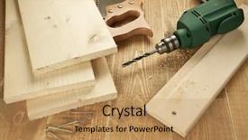  Presentation with hand tools - Amazing slide deck having wood work tools and planks backdrop and a coral colored foreground
