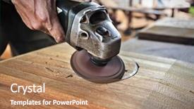  Presentation with wood carving - Presentation design having wood worker carving wood background and a coral colored foreground